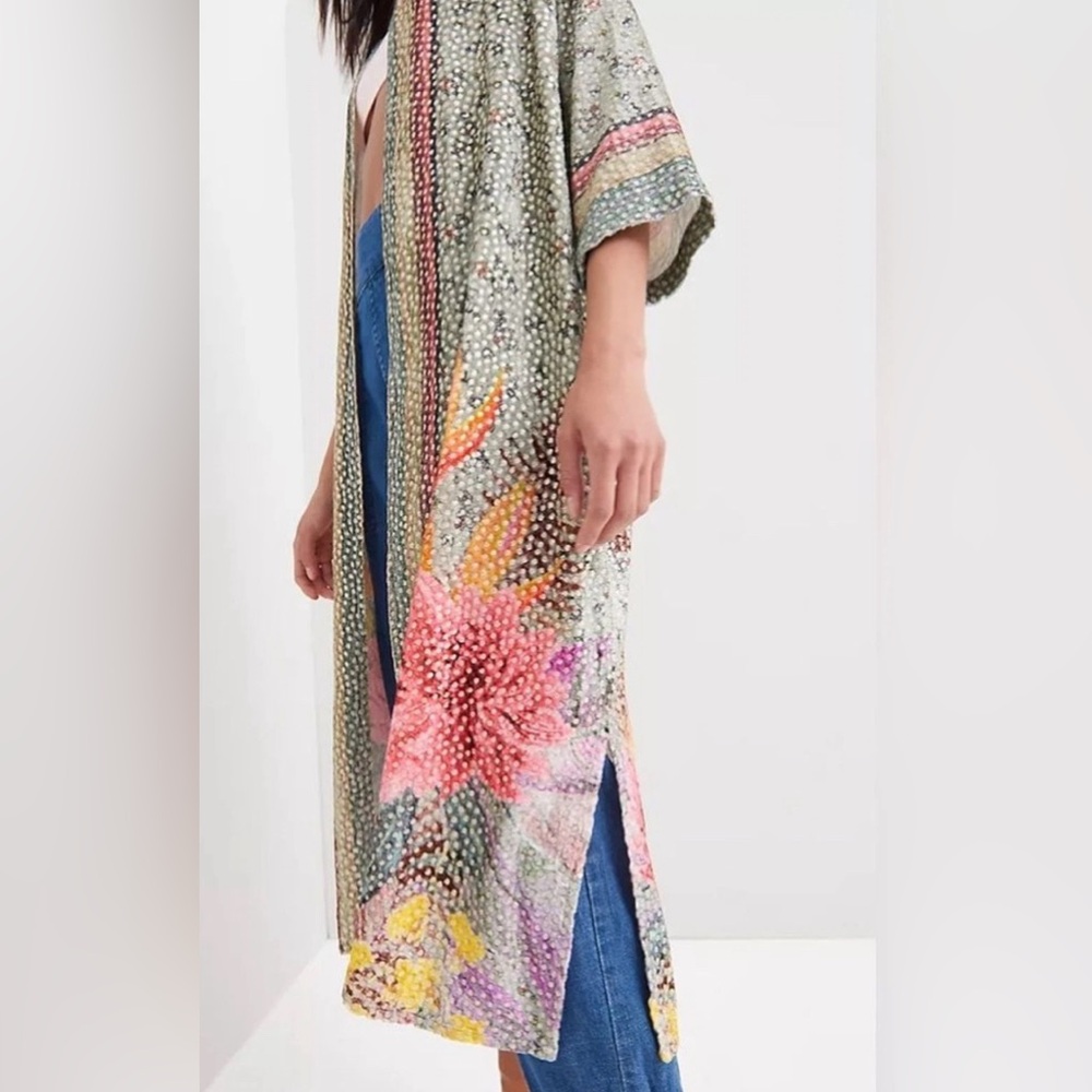 Anthropologie BI-nk Tinopi Burnout Velvet Duster Kimono Robe